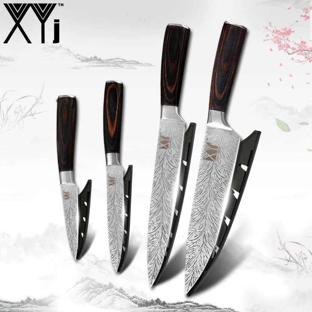 

XYj Chef Knives Set Stainless Steel Slicing Salmon Knife Multi-functional Utility Meat Cleaver Vegetables Fruit Paring Cutlery