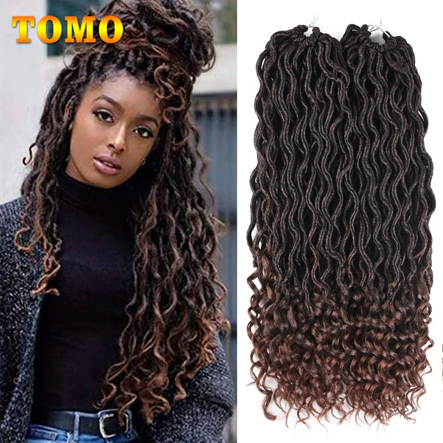 TOMO 20 Inch Goddess Faux Locs Crochet Hair Extensions Synthetic Soft Locs with Curly Ends Wavy Faux Locs Braiding Hair 24 Roots