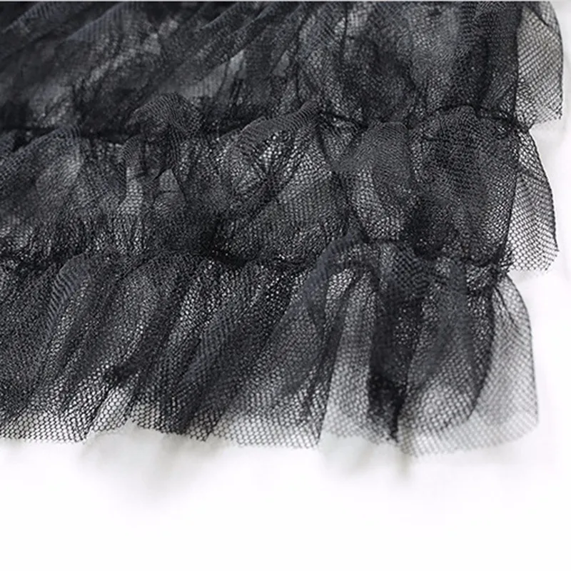 

GALCAUR Black Long Skirts For Women Elastic High Waist Midi Skirt Patchwork Ruffles Mesh Sexy Skirts Female Large Size 2020 Fall