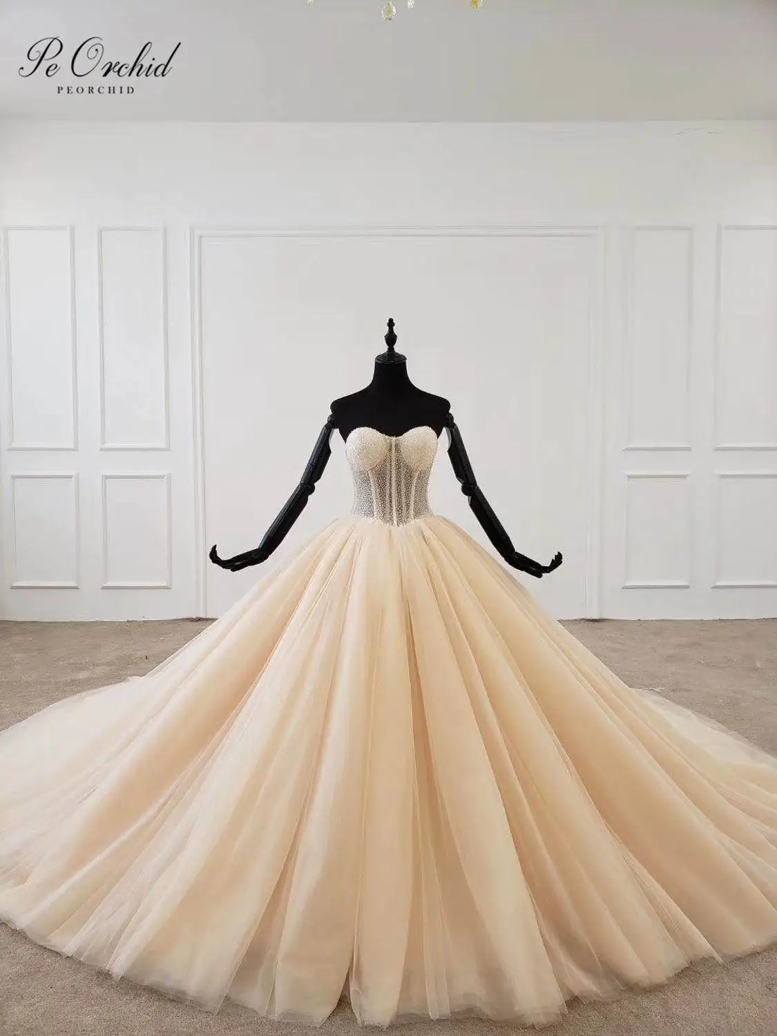 PEORCHID Princess Tulle Bridal Gown Wedding Dress Beads 2020 Vintage Sweetheart Backless Real Pictures Puxury Ball Gown