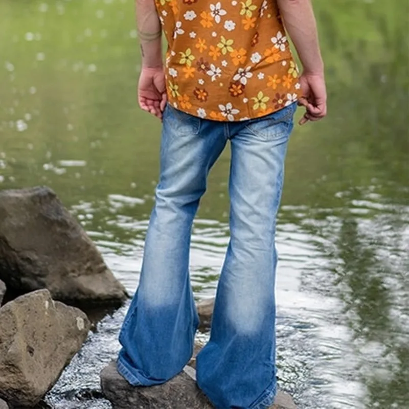 Autumn Mens Big Flare Jeans Fashion Stretch Mid Waist Bootcut Leg Denim Pants Man Vintage Bell Bottom Pantalones Hombre | Мужская одежда