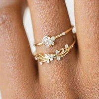 2 pcsset wedding ring set for women with white flower cubic zircon female engagement jewelry copper hand accessories size 6 10