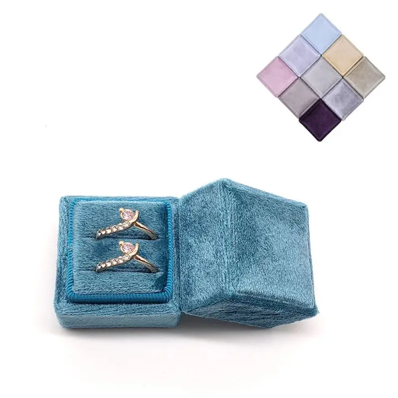 

Square Velvet Ring Box Double Ring Display Holder with Detachable Lid Ring Storage Box Holder Showcase Tool for Wedding