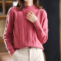 21 autumn and winter chic knit bottoming shirt womens thickening fashion solid color half high neck pullover 100 wool sweater