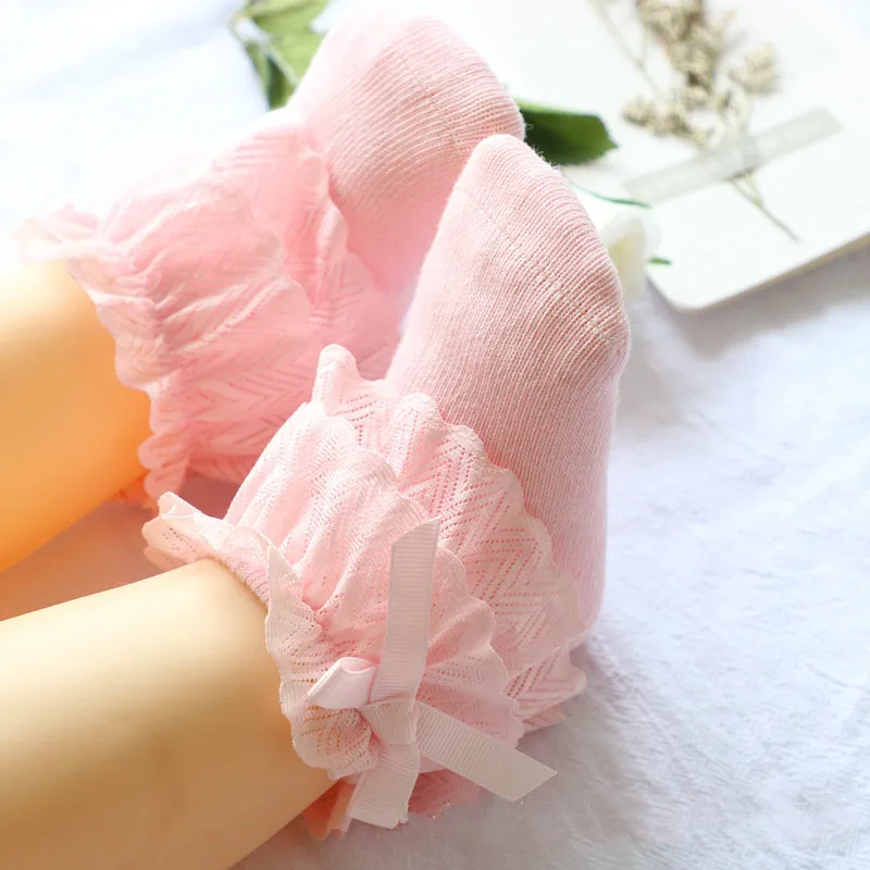 Новые детские носки на весну и осень милые кружевные для новорожденных девочек с