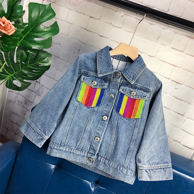 Babyinstar Baby Girl Jacket For Children Jeans Autumn Clothing Denim Girls Patchwork Mesh Coat | Детская одежда и обувь