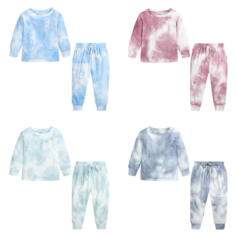 

2021 New Spring And Autumn 0-8y Baby Girl Tie Dye Print 2pcs Set Colorful Long Sleeve Tops Trousers Kids Children Clothes Suit
