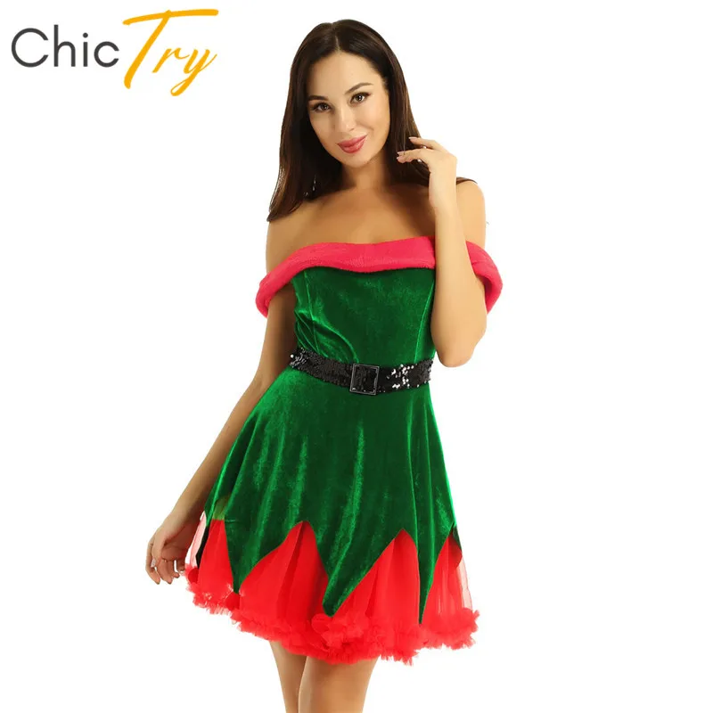 

ChicTry женское рождественское платье из мягкого бархата с открытыми плечами без рукавов платья Рождественский фестивальный рейв танцевальна...