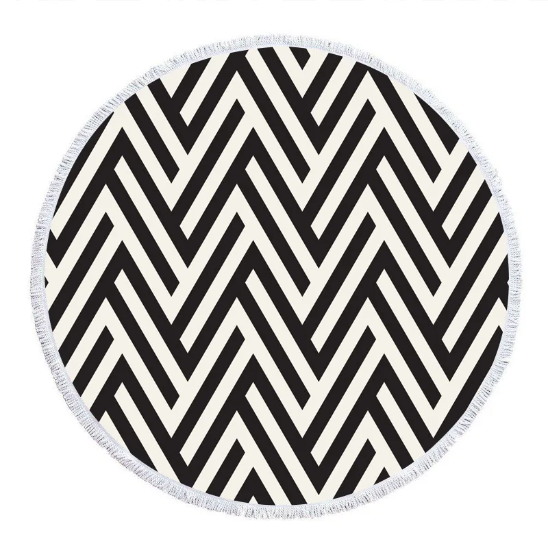 

Black-and-white Geometric Round Beach Towel Microfibre with Resusur Lawn Picnic Mat