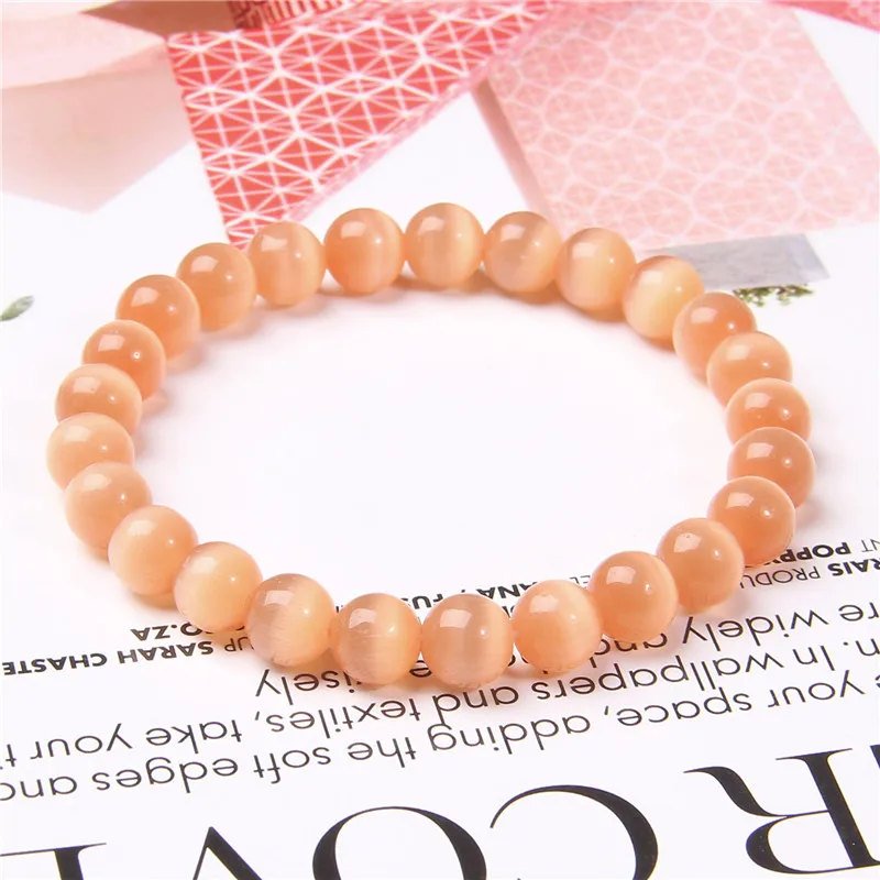 

Fashion Round Cat Eye Beads Bracelet Women 8mm Natural Stone Elastic Rope Bracelet Bangles for Women Men Friendship Jewelry Gift