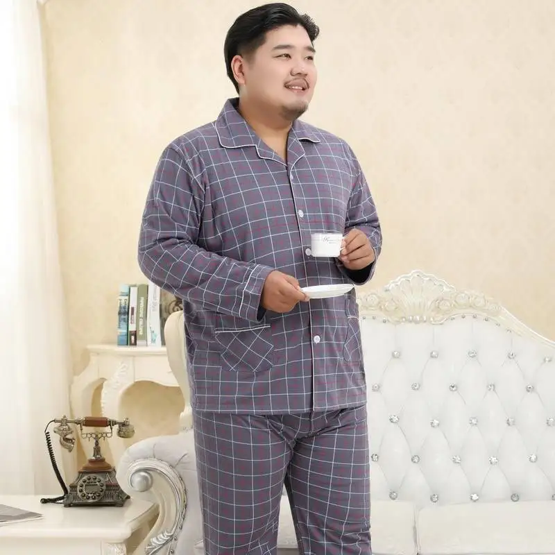 Для мужчин хлопковые пижамы размера плюс жира комплект свободного покроя в
