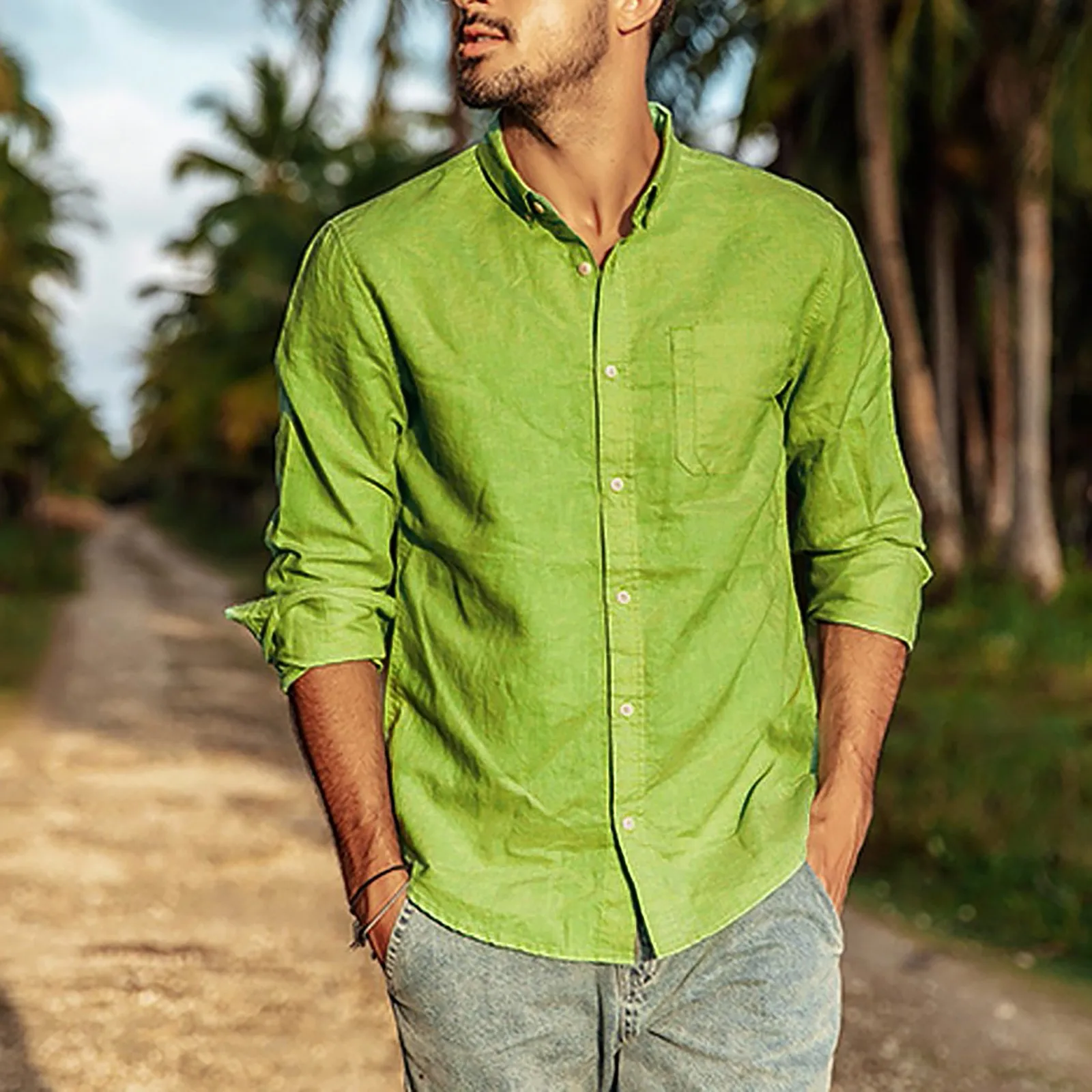 

Рубашка мужская из хлопка и льна, Повседневная Блузка с длинным рукавом, однотонная красивая, весна-лето 2021