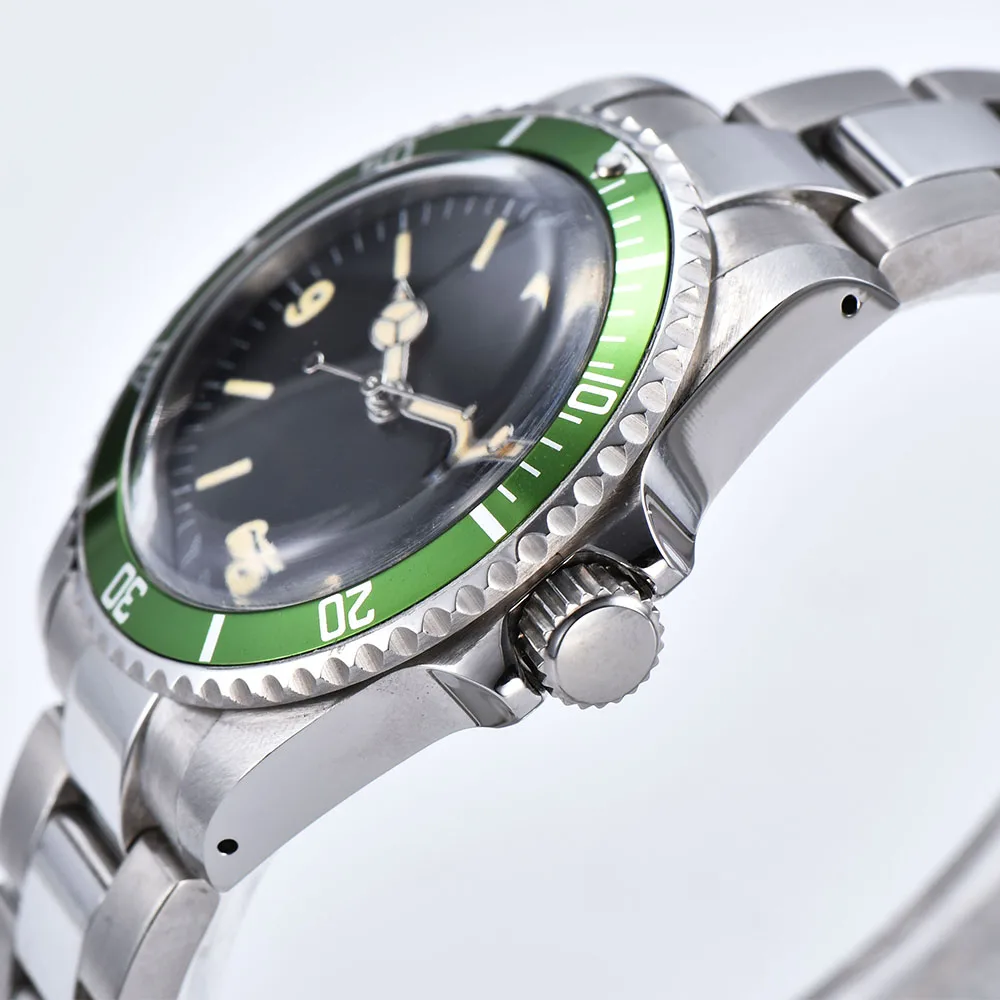 Watch automatic mechanical fashion men's 39.5mm stainless steel case bracelet luminous green aluminum bezel 102 | Наручные часы