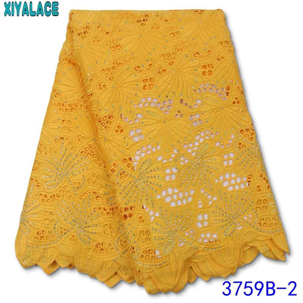 

African Swiss Dry Lace Fabric High Quality Pure Cotton Dry Laces Embroidered Voile Lace with Stones Punch Hole for Dress KS3759B