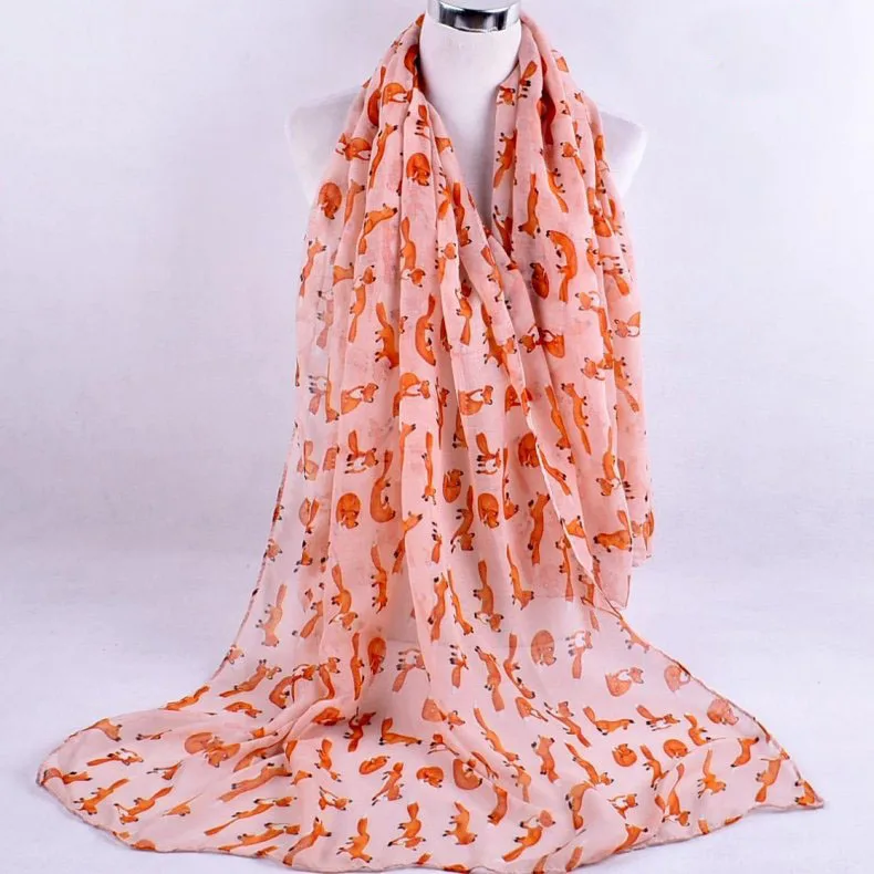 2020 Autumn Winter Cartoon fox Voile scarf silk square hijab cool shawl ladies foulard femme headband hair bufanda mujer |