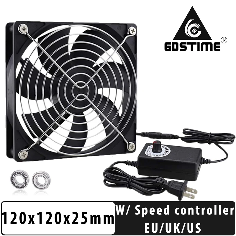 Gdstime 120 mm x 25 mm 110v 220v ac Alimentado Ventilador com Controlador de Velocidade 3v a 12v para o Receptor Xbox Dvr Playstation Componente Refrigerador Ventiladores e resfriadores