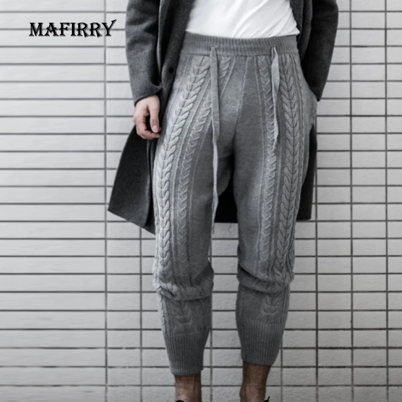 

Men Casual Twisted Knitted Pant Spring Autumn Loose Daily Style Pencil Pant Oversize 3XL Sweatpants Men Drawstring Boot Cut Pant
