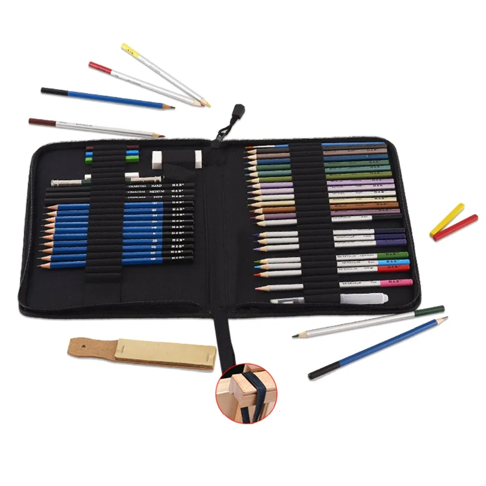 

Professional Art Pencil 51pcs Set Colored Pencils Sketch Kit Art Drawing Coloring Pencil Crayon Sketching Set With Carrying Bag