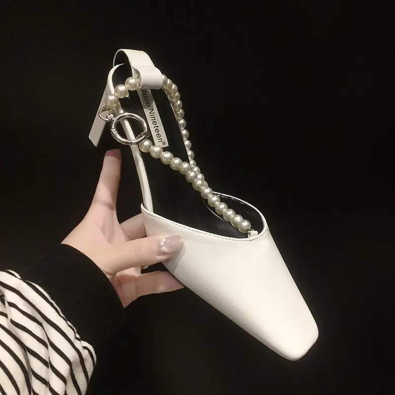 

Closed Toe Sandals Slip-on Loafers Summer Women's Block Heels Suit Female Beige Womens Shoes All-Match Elastic Band Chunky Fas