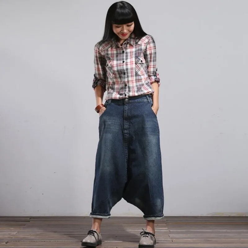 Женские Капри палаццо мешковатые хип-хоп Boho свободный крой джинсы Vaqueros Mujer Broek
