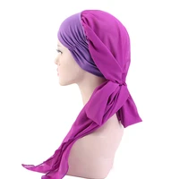 women pre tied turban muslim headwear bandana flower print chiffon head wrap