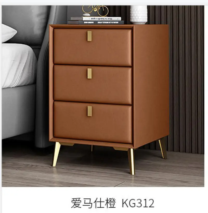 

Luxury Solid Wood Bedside Table Leather Three Drawer Drawer Simple Modern Bedroom Bedside Cabinet Mini Storage Cabinet