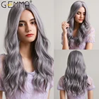 GEMMA длинные волнистые пепепельные светильник-фиолетовые синтетические парики для женщин натуральные средней части термостойкие волоконные Косплей искусственные волосы парик