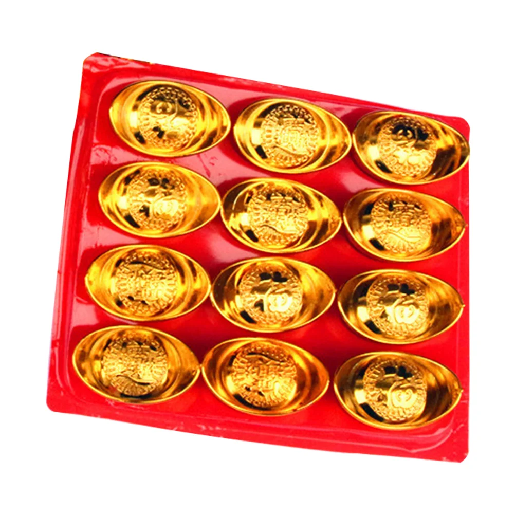 

12Pcs Exquisite Gold Ingot Shaped Adornment Plastic Craft Decor Desktop Decor