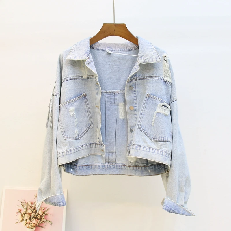 2019 Осенняя новая джинсовая куртка с блестками и кисточками Женская свободная