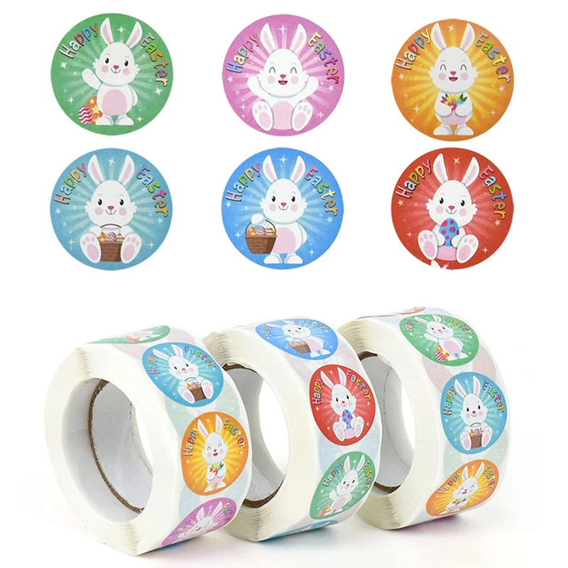

500Pcs/Roll Easter Cute Bunny Egg Printing Sticker Decoration Gift Packaging Sticker Label Easter Party Toy Gift For Kids Decor