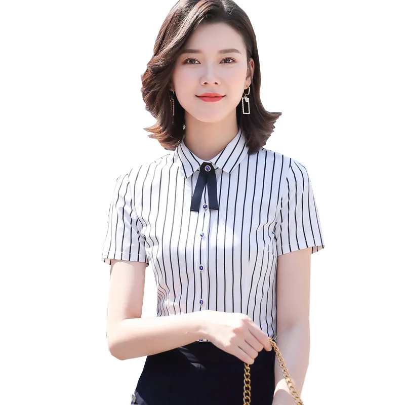 

2021 spring and summer new professional shirt simple atmosphere short-sleeved striped top women