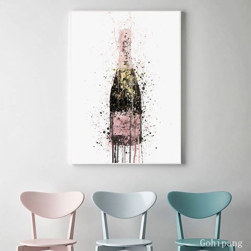 Home Decor Prints Painting Nordic Style Champagne Graffiti Pictures Wall Art Modular Canvas Poster Modern For Bedside Background | Дом и сад