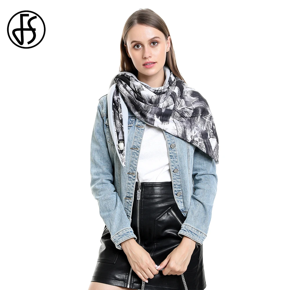 

FS Winter Luxury Brand Designer Scarf For Women Cashmere Pashmina Scarves Ladies Neck Bandana Hijab Gray Print Foulard Femme