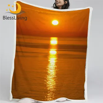 BlessLiving Sunset Blanket Spain Majorca View Plush Bedspread Natural Scenery 3D Printed Sherpa Blanket Beautiful Landscape Koce 1