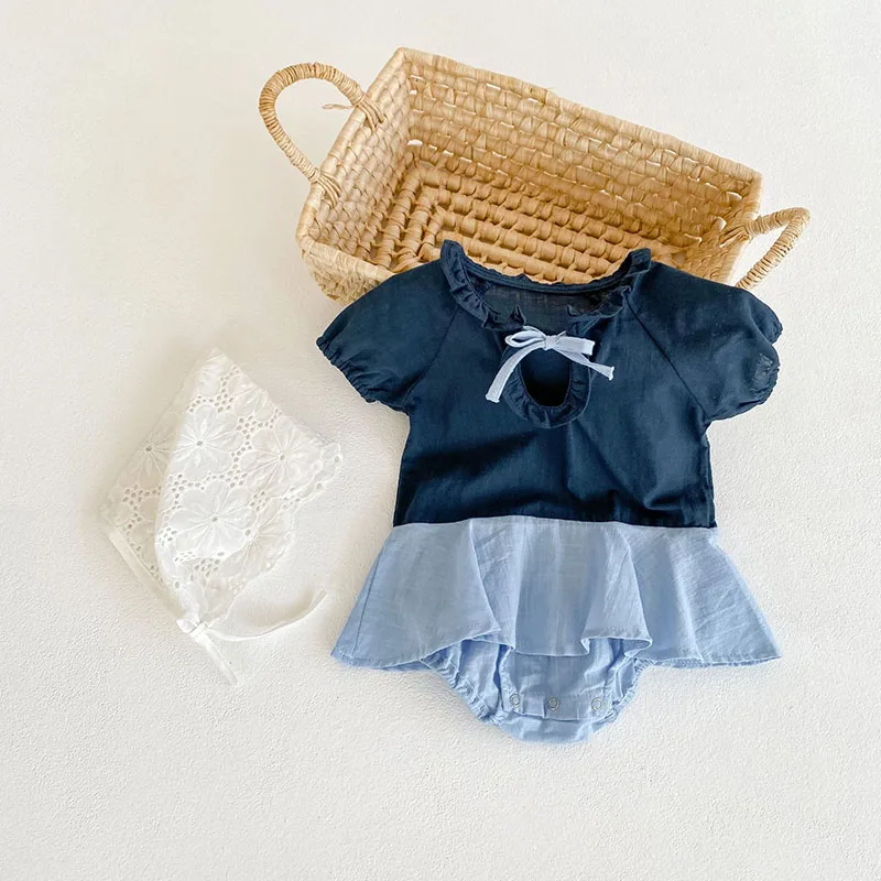 

Toddle Girls Rompers Baby Girl Summer New Fashion Patchwork Shorts Sleeve Jumpsuit Infant Baby Bowtie One-piece Clothing 0-3Y