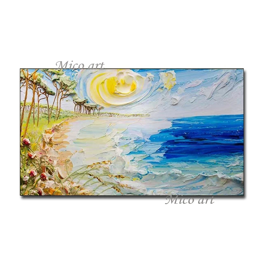 

Abstract Thick Textured Seaside Landscape Oil Painting Wall Decor Pictures Art Wall Decoration Paintings Artwork For Hotel Room