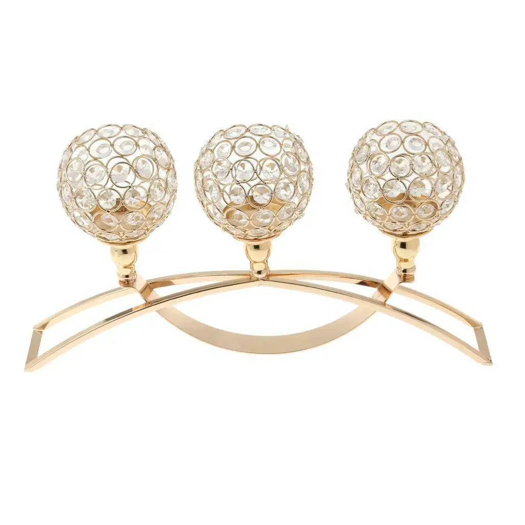 Crystal Metal Candle Holder Wedding Hotel Banquet Candlestick Table Romantic Centerpiece 3-Arm Candelabra Silver Gold | Дом и сад