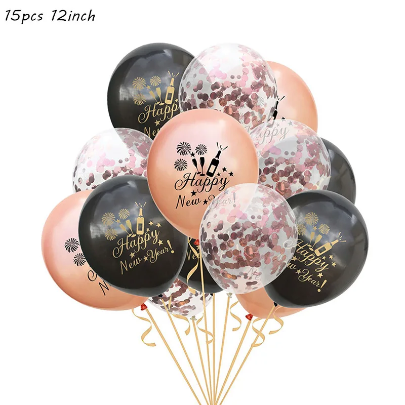 15pcs set7 Фольгированные воздушные шары с новогодним днем фоторамка реквизит воздушные шары золотой черный баннер гирлянда Navidad новогодние вечерние принадлежности - Цвет: 15pcs set7