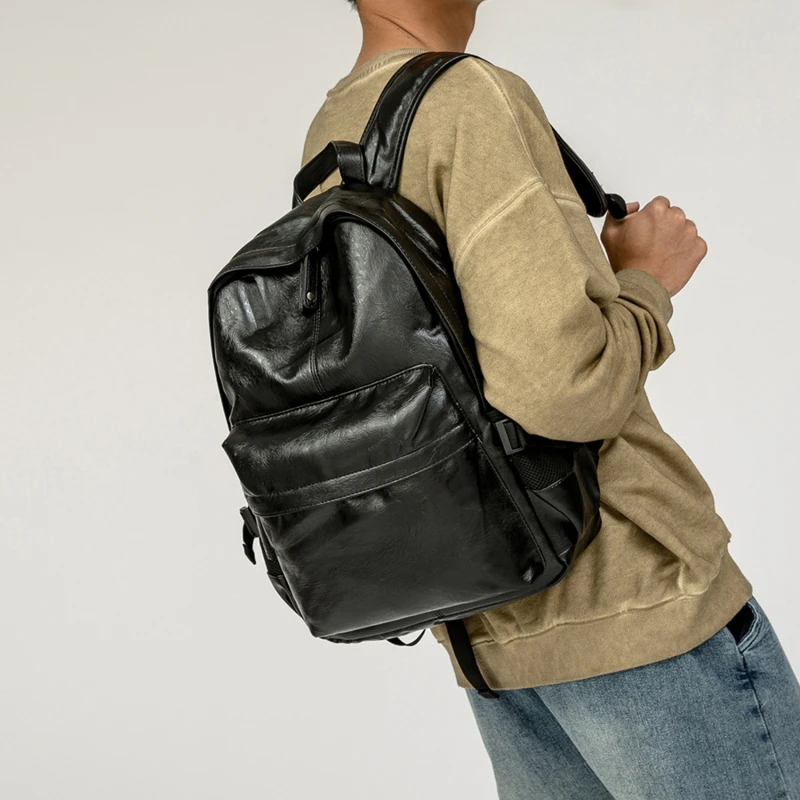 

New Backpack men's Bags PU Leather Large Capacity Laptop Bag Travel Casual Solid Color Multifunctional Unisex School Package