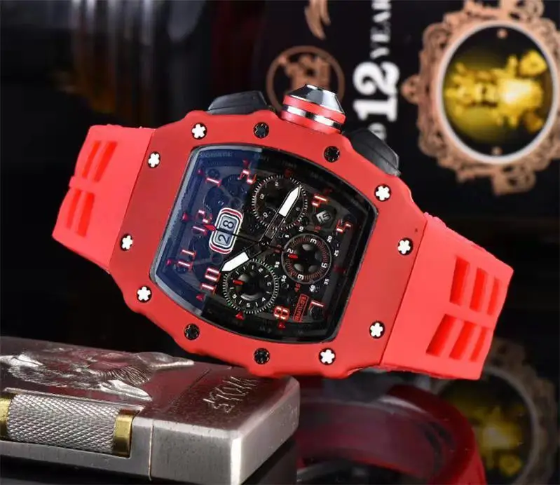 

Fashion Luxury Men's Watch RM Tonneau-shaped Silicone Casual Quartz Chronograph Wrist Watch Waterproof Brand Clock reloj hombre