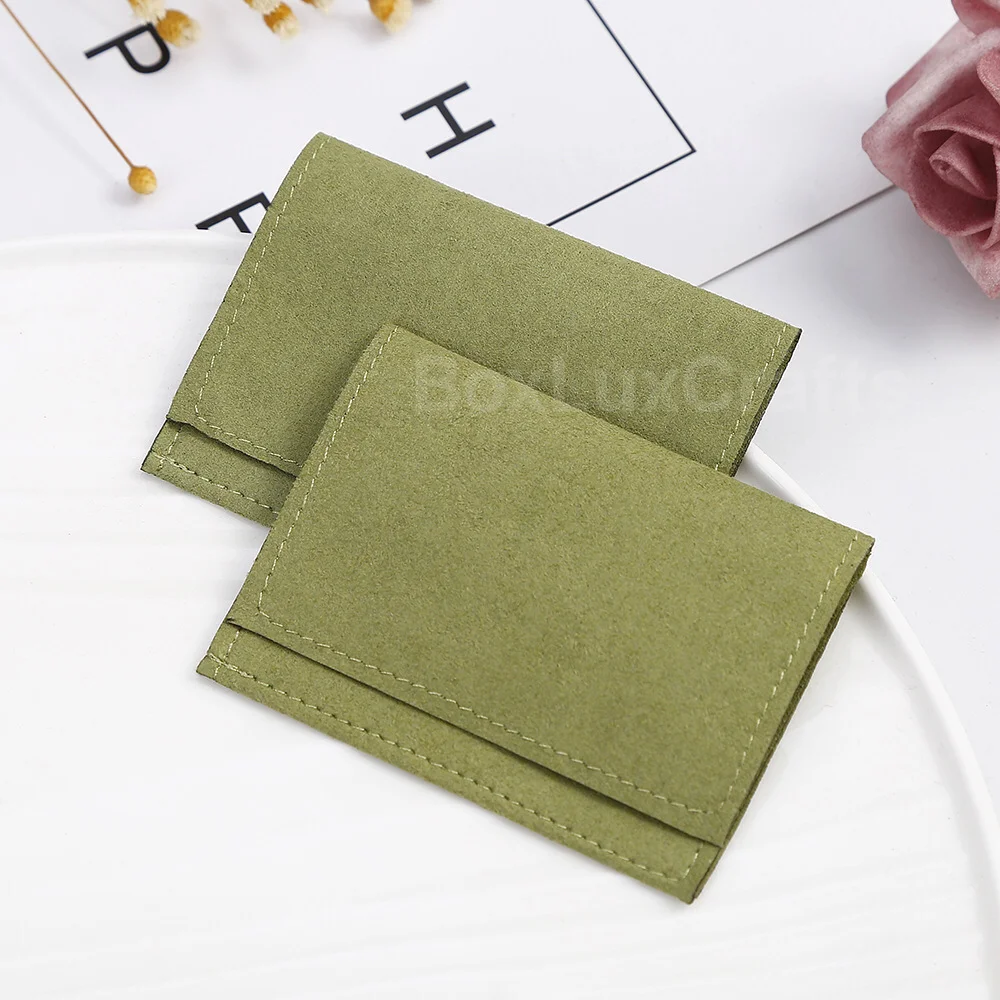 

Custom 50/100PCS Green Vegan leather jewerly pouch , Microfible Jewerly Small string bag ,multi shape for option