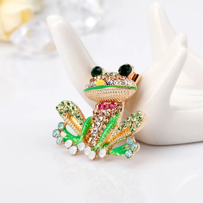 Кристалл Стразы в форме лягушки Броши для женщин зеленый цвет животное брошь
