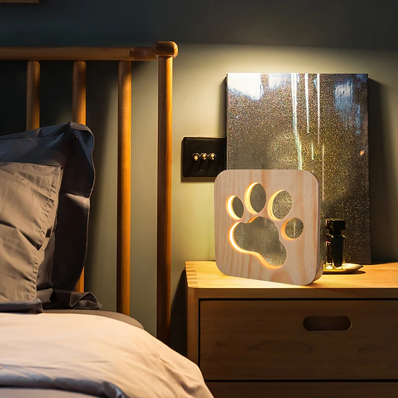 Home Decor Wooden Dog Paw Lamp Children's Night Light Kids Bedroom Decoration Warm LED USB Children Gift K802 | Дом и сад