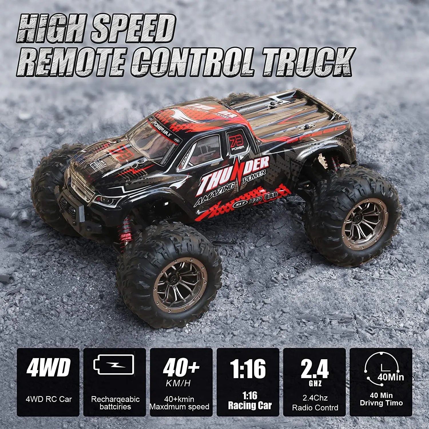 

2.4G RC Car 40KM/H High Speed Racing Remote Control Truck for Adults 4WD Off Road Monster Trucks Climbing Vehicle Christmas Gift