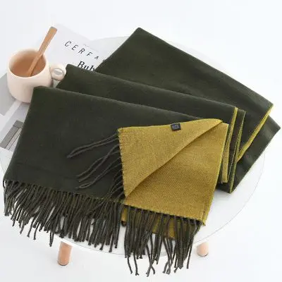 Army Green Yellow Зимний длинный женский шарф, модные теплые мягкие кашемировые шарфы для женщин, толстые пашмины шали, женские хиджаб, шарф, накидки - Цвет: Army Green Yellow