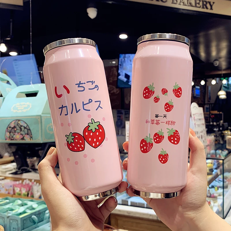 Милая Клубничная Изолированная бутылка для воды из нержавеющей стали