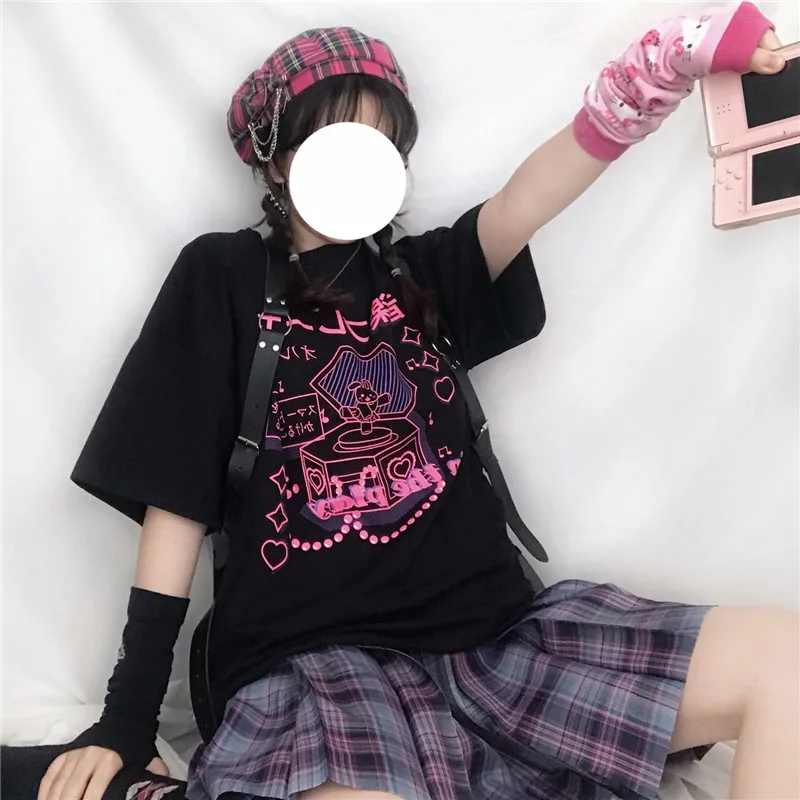 Женская футболка в готическом стиле свободная Харадзюку топ панк одежда для