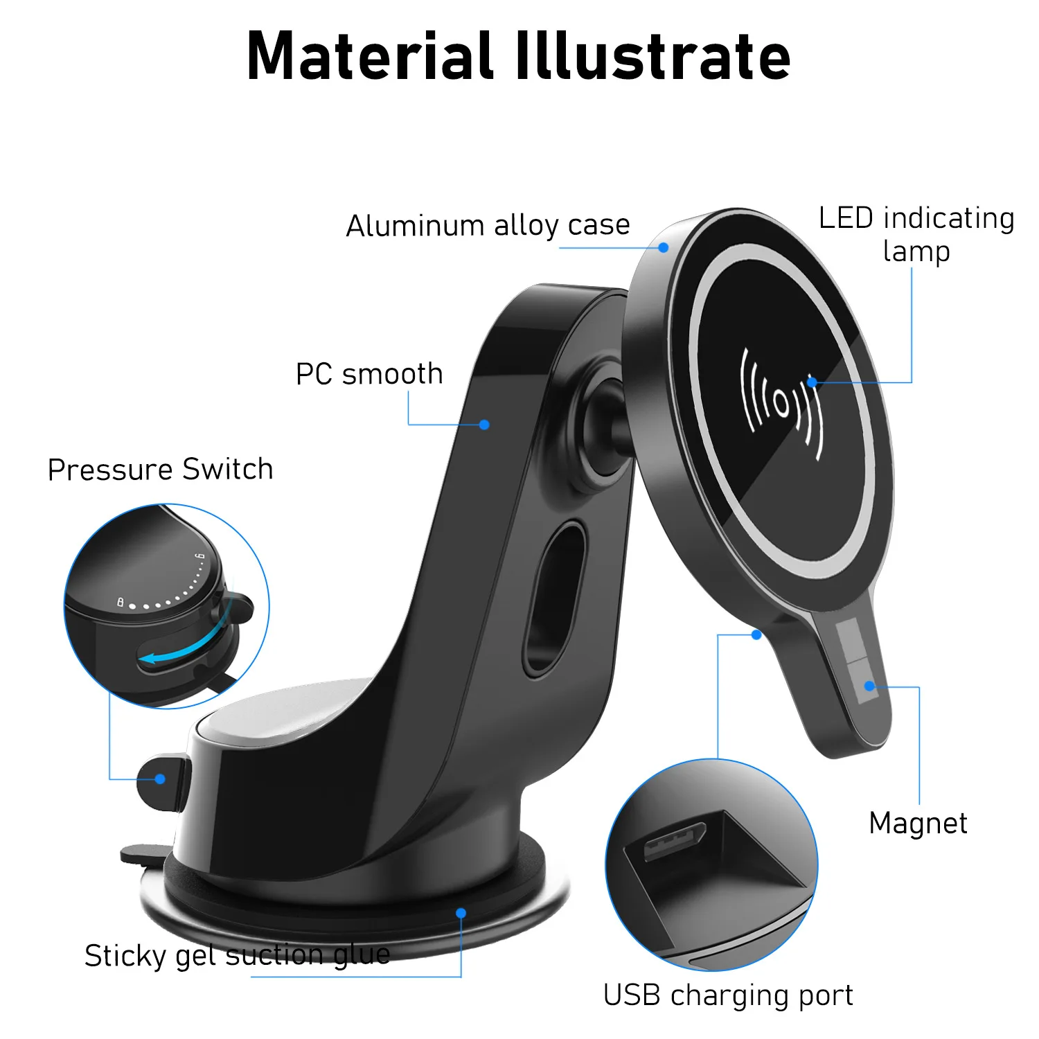 

2021 Hot-Selling 15W Car Magnetic Suction Wireless Charging For iPhone12 Dashboard Windshield Suction Cup Fast Charging Bracket