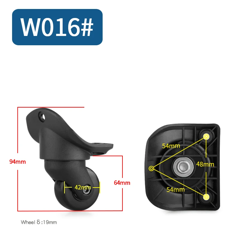 W016(2 Wheels)Black Сменные колеса для багажа, чемодана, продукт, дорожная сумка, колесики для ремонта, износостойкая тяга, коробка, багажные колеса - Цвет: W016(2 Wheels)Black