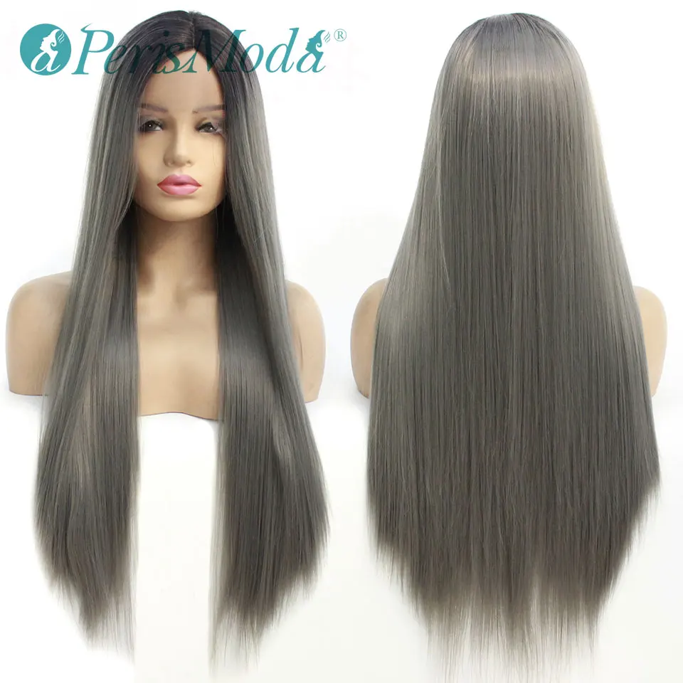 Длинные прямые синтетические парики для чернокожих женщин черные корни